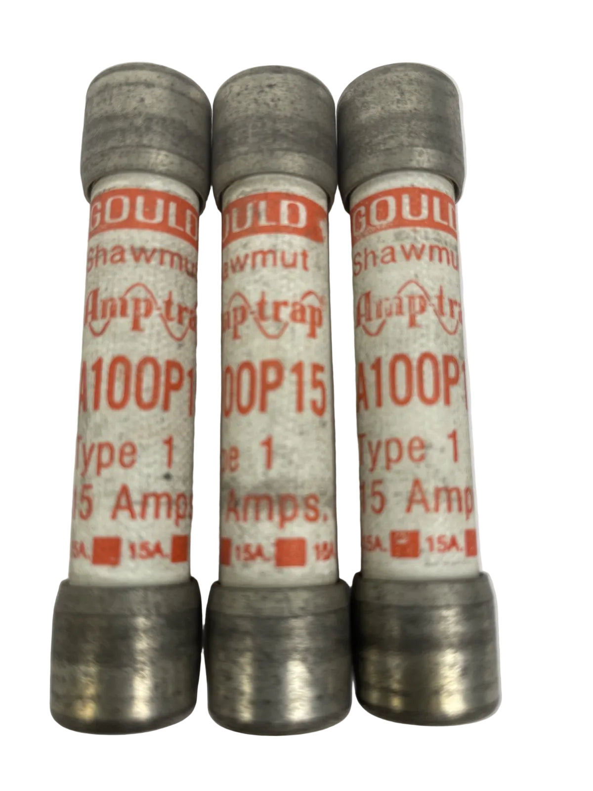 Lot of 3 Gould Shawmut A100P15 15 amp 1000V AC fuses Type 1