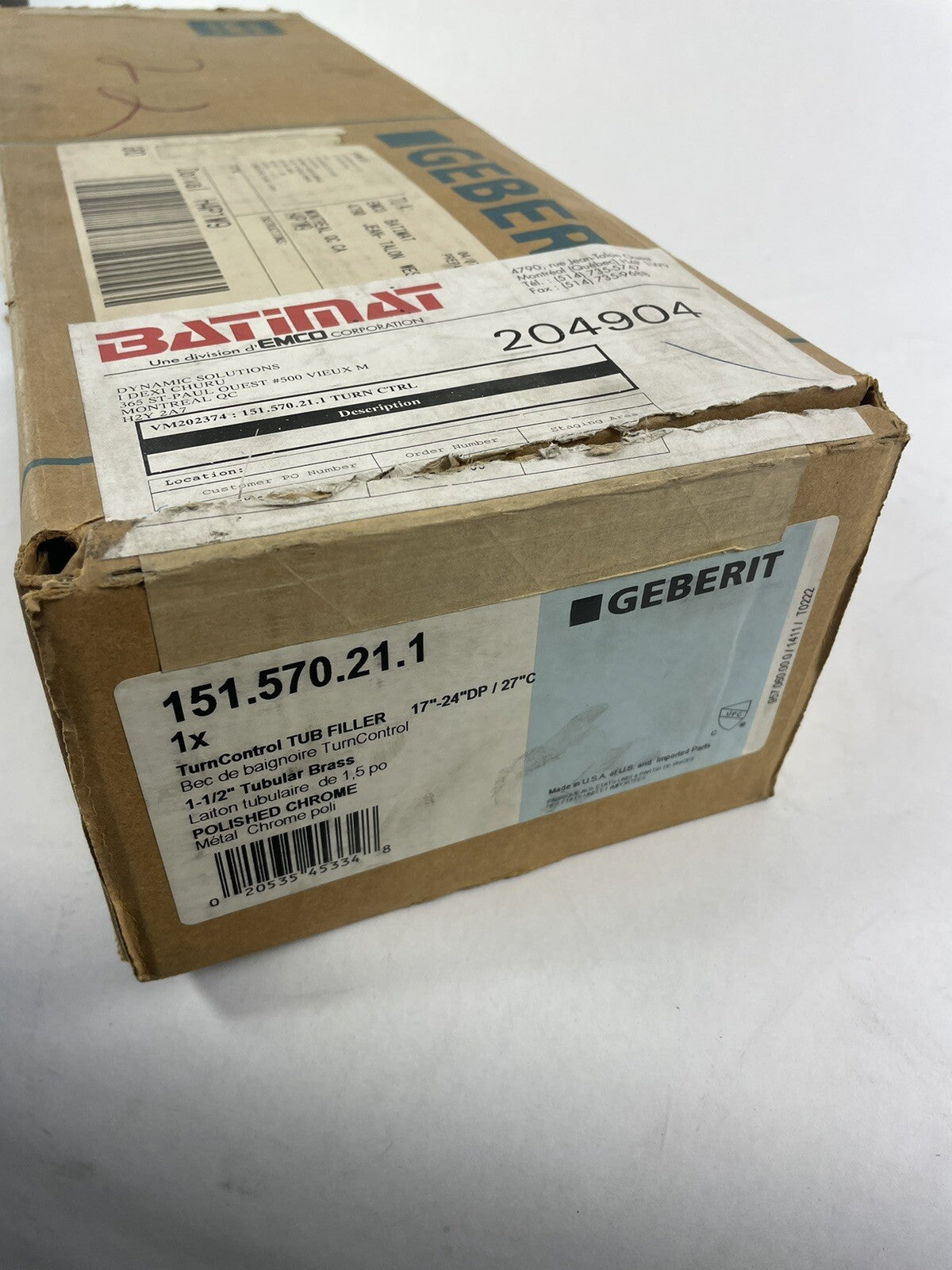 Geberit 151.5700.0.1 TurnControl 17" - 24" Brass Tub Filler Chrome
