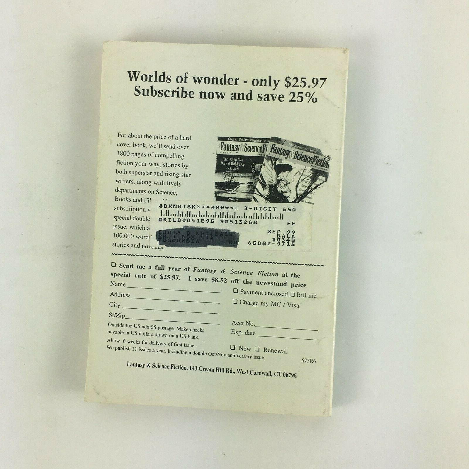 August Fantasy & Science Fiction Jack Williamson Jonathan Lethem Barry Malzberg