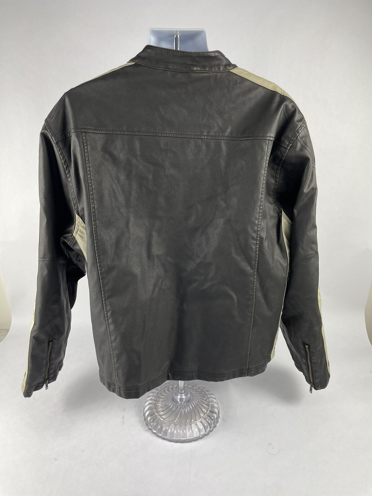 Vintage Arizona Faux Leather Men’s Race Jacket Size 2XL Racing Stripes Brown