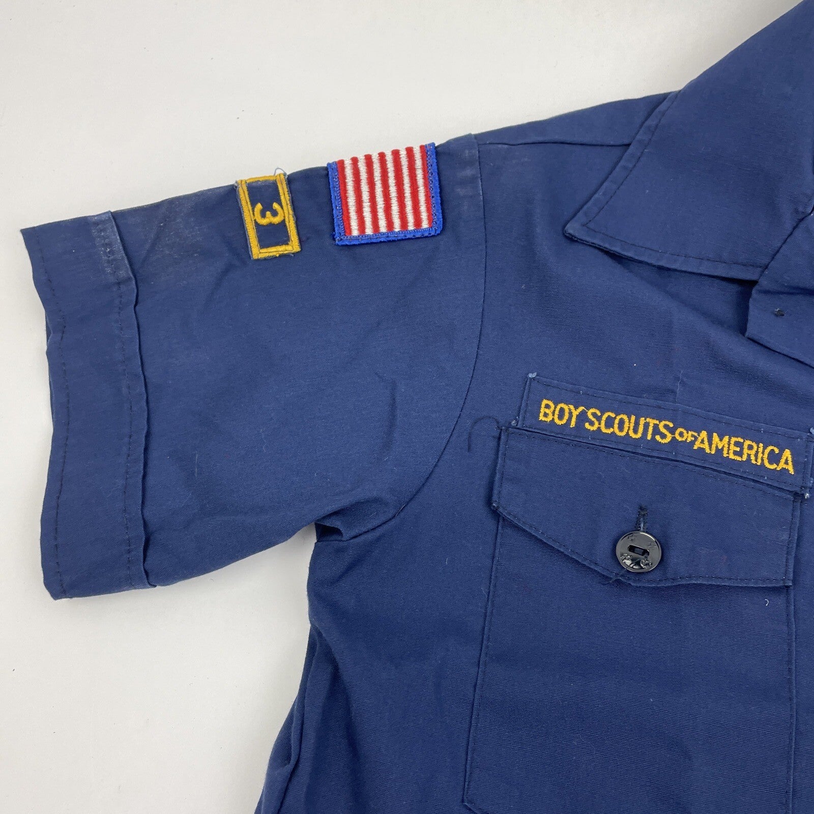 SD Boy Scouts of America BSA Youth Shirt Blue Size 12 w 11 x Sewn on patches