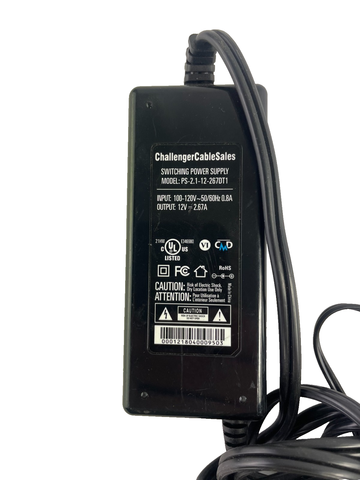 Geniune Challenger Model PS-2.1-12-267DT1 Output 12V 2.67A AC Adapter #A83