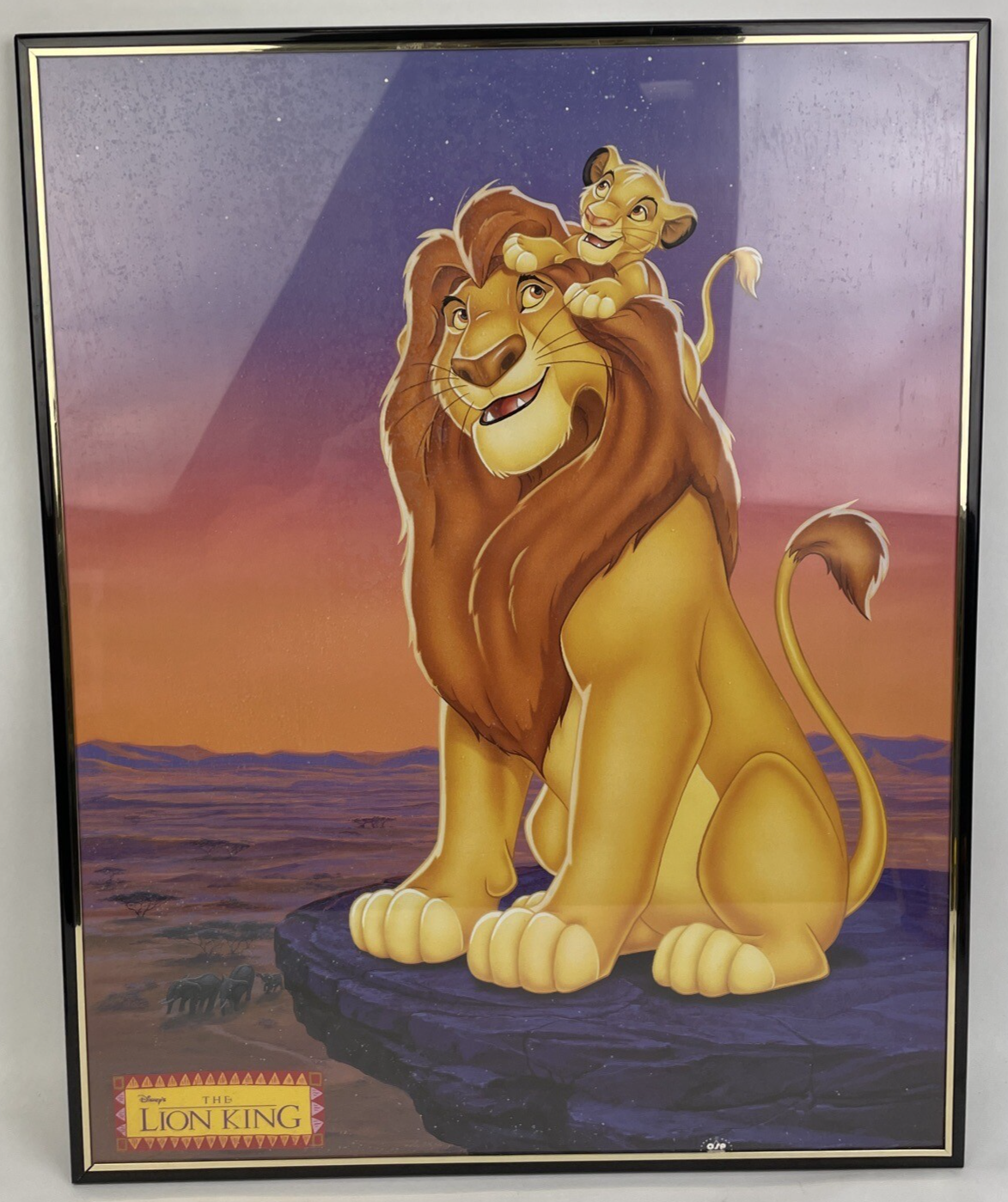Vtg Framed 1990s Disney The Lion King Poster 16x20" Mufasa Simba Crystal Art