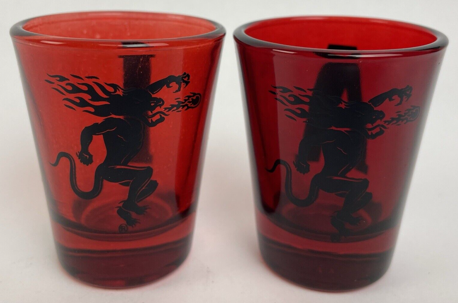 Lot of 2 x Clear Red Fireball Whisky Letter " A " & " I " Souvenir Shot Glass