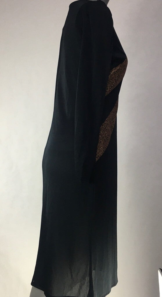 Visionz Womens Shift Dress Black Gold Stripe Midi Long Sleeve Vintage 1980's 5/6