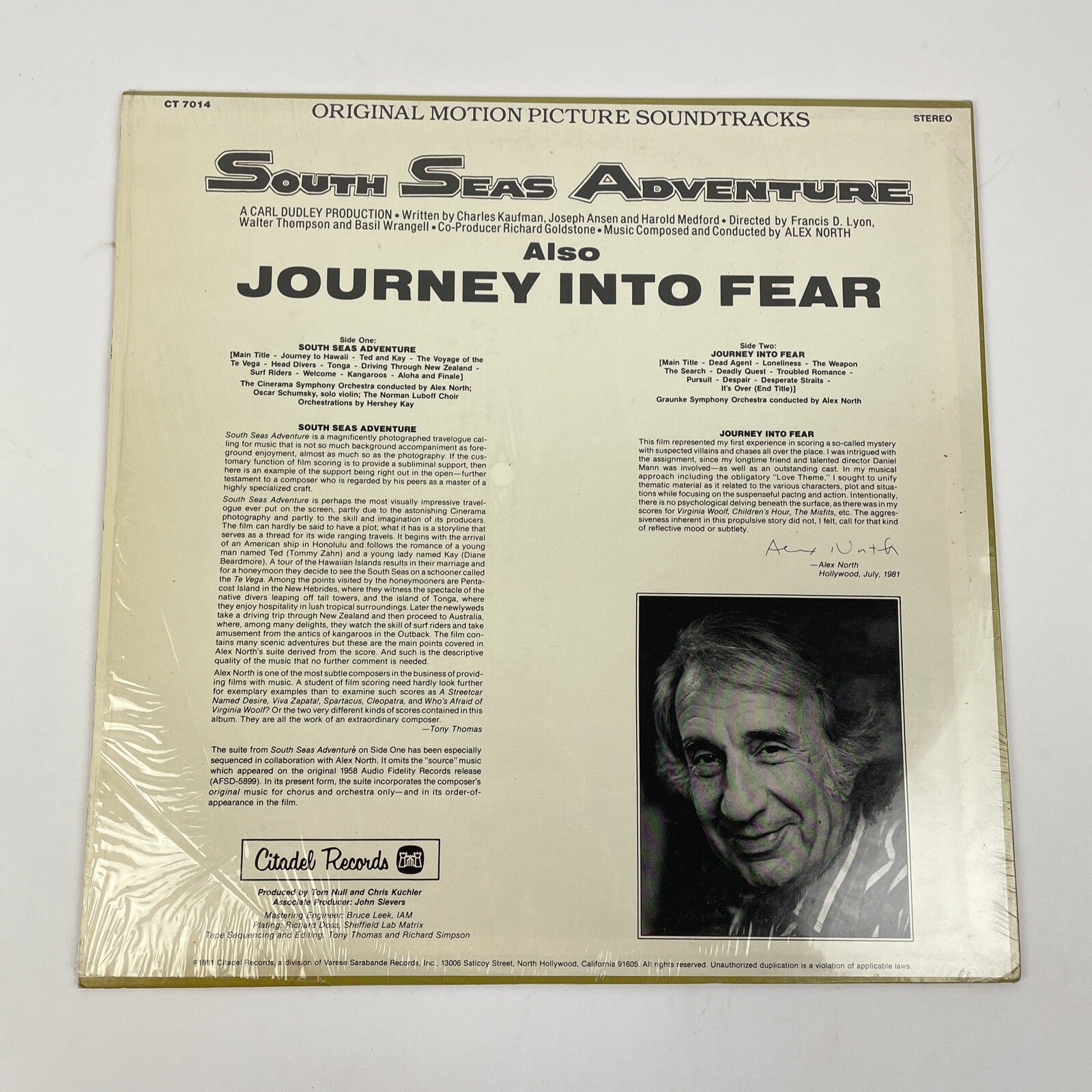 Alex North Lp South Seas Adventure Original Soundtrack On Citadel - Cinerama
