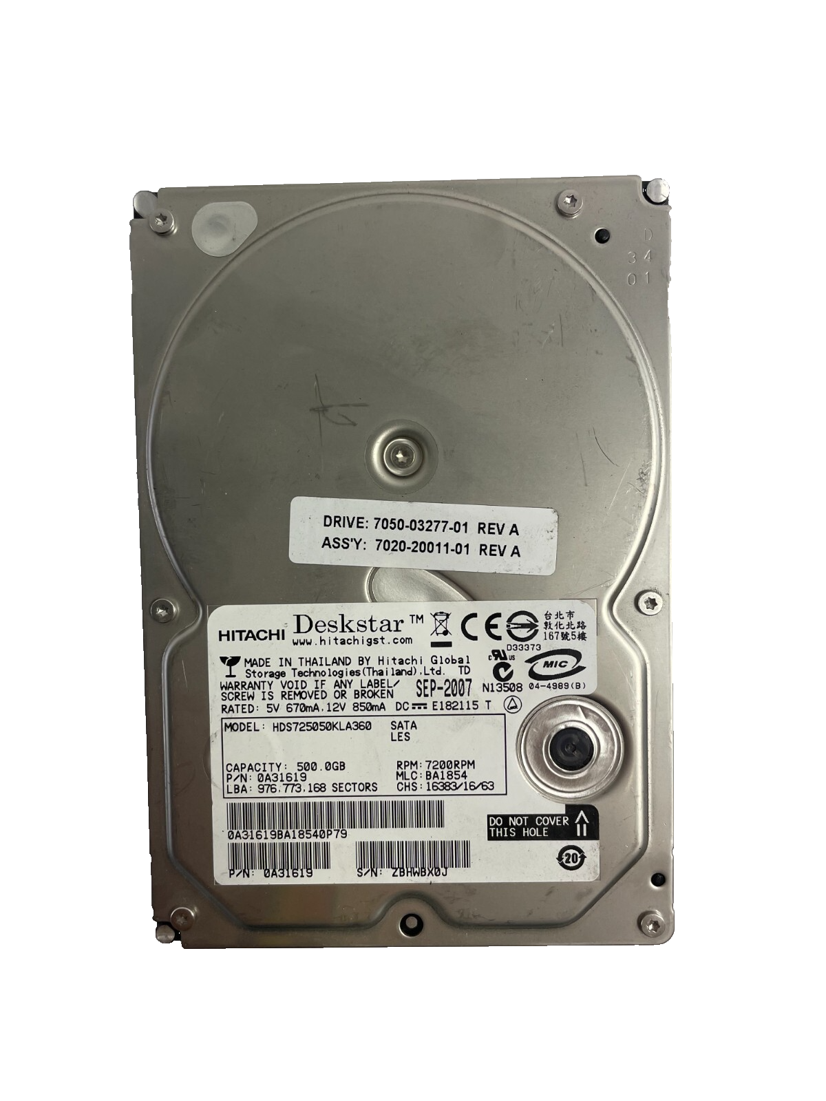 Hitachi Deskstar Model HDS725050KLA360 500GB 7200RPM Hard Disc Drive Cache 16 MB