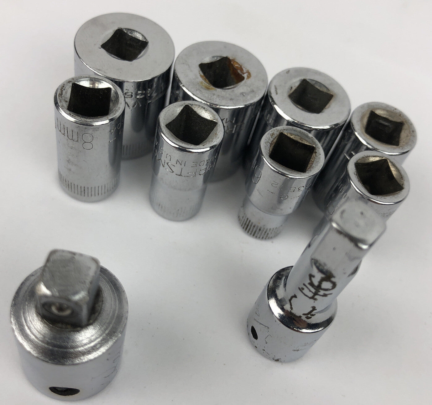 8 x Craftsman USA Sockets 13mm 12mm 11mm 9mm 8mm 7mm 6mm 5mm Shallow + Adapters