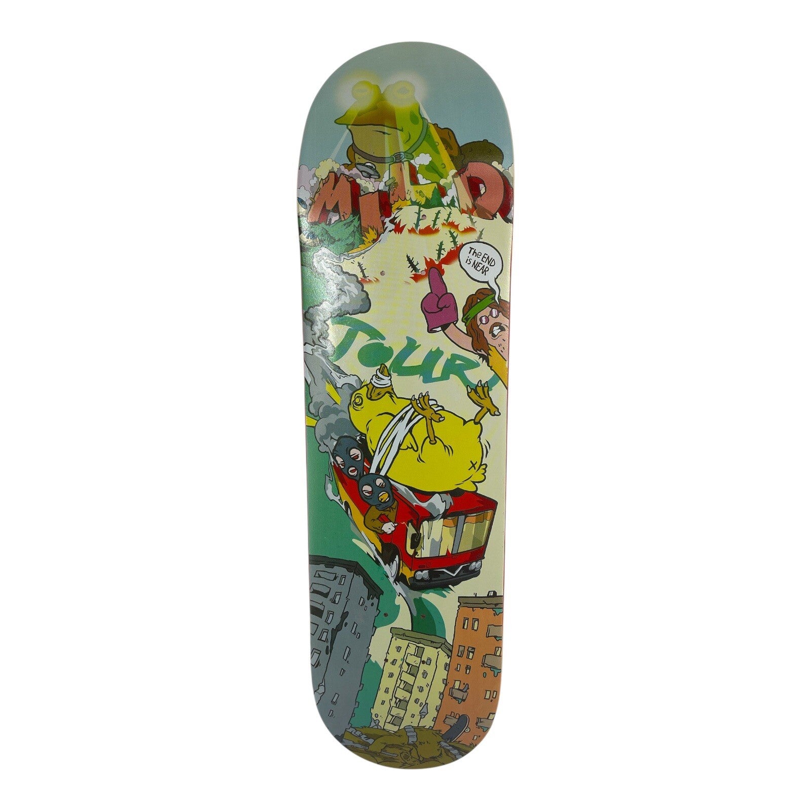 Mild Skateboards Hypnotoad The End Is Near 8.5-inch rare skateboard deck with premium maple construction and bold graphic artwork.