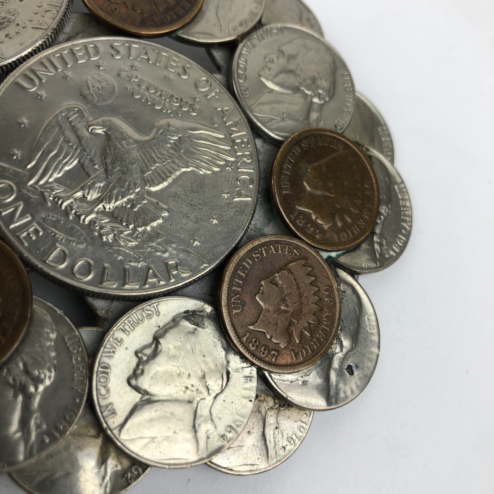 Vintage Coins Cluster Belt Buckle 1897-1907 Penny Silver Dollar Half Dollar Folk