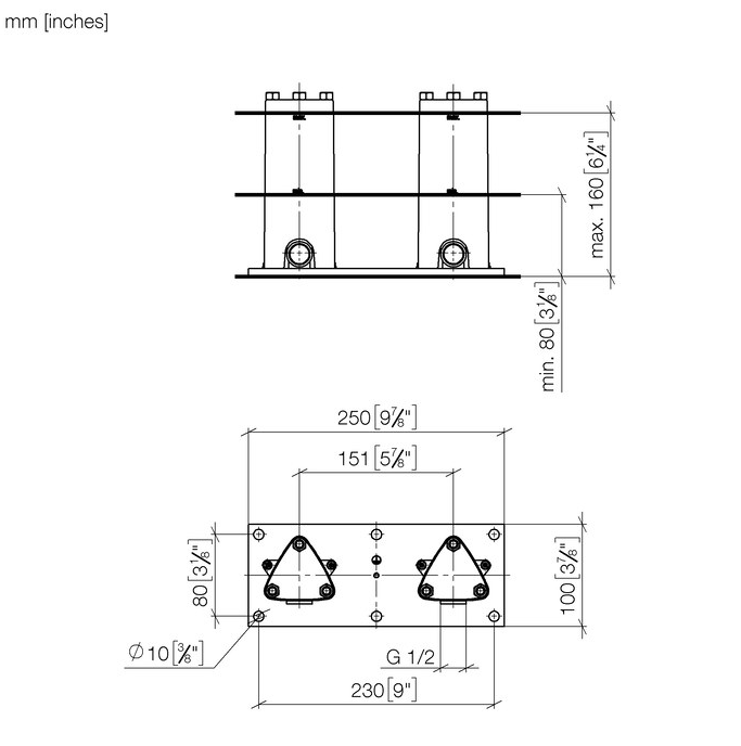 Dornbracht 35944970 floor mount tub spout rough-in installation kit
