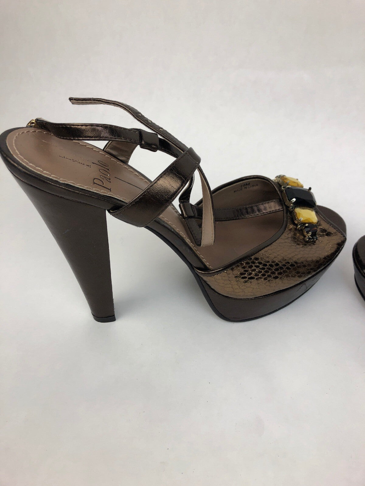 Rare LINEA PAOLO Open Toe Faux Snakeskin Patent High Heel Pumps Women's 10m