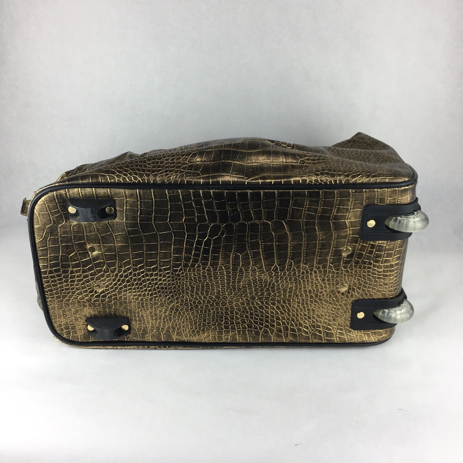 The Find - Gold Faux Leather Crocodile Embossed Travel Bag Wheels Handbag