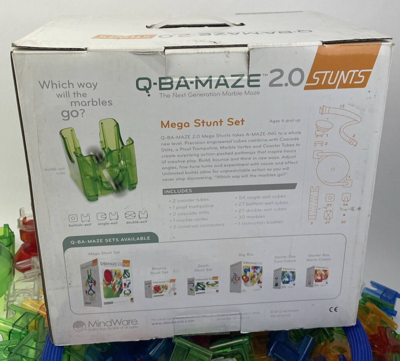 Q-BA-MAZE 2.0 Stunt Tower 114 Assorted Pieces 29 Marbles Replacement Cubes Build