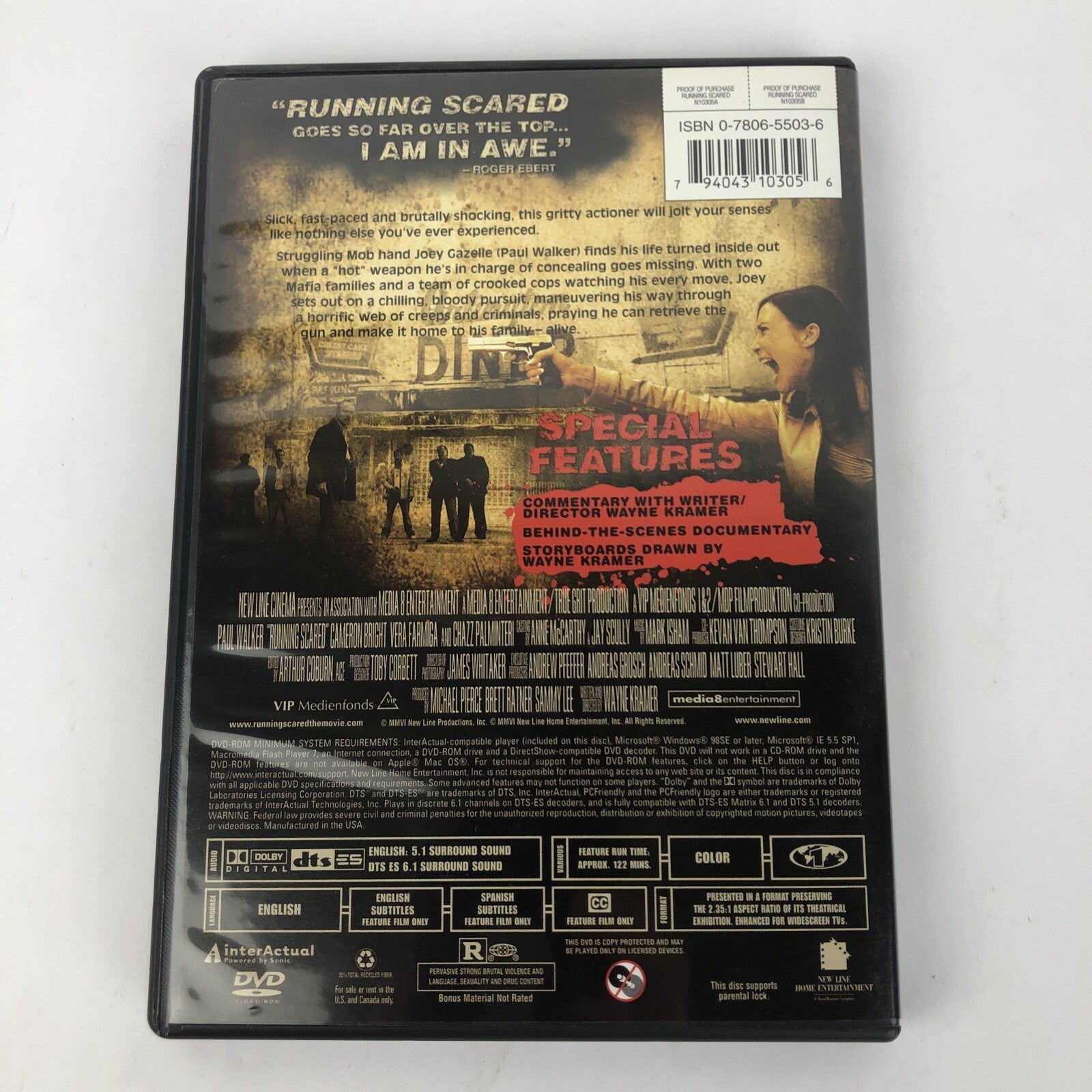 Running Scared (DVD) w/ Paul Walker - Mint Complete Condition * Free Shipping