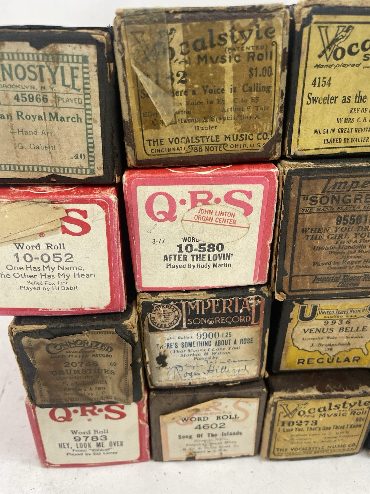 VINTAGE LOT OF 20 PLAYER PIANO ROLLS USED
