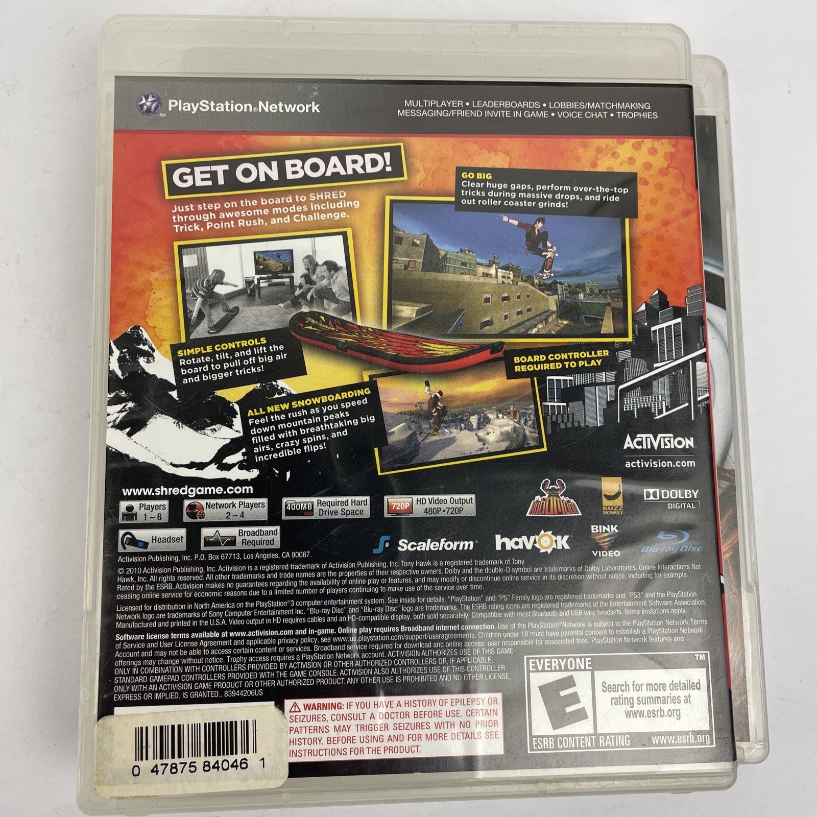 Tony Hawk Shred " Big Air " + Shaun White - Snowboarding PS3 PlayStation 3