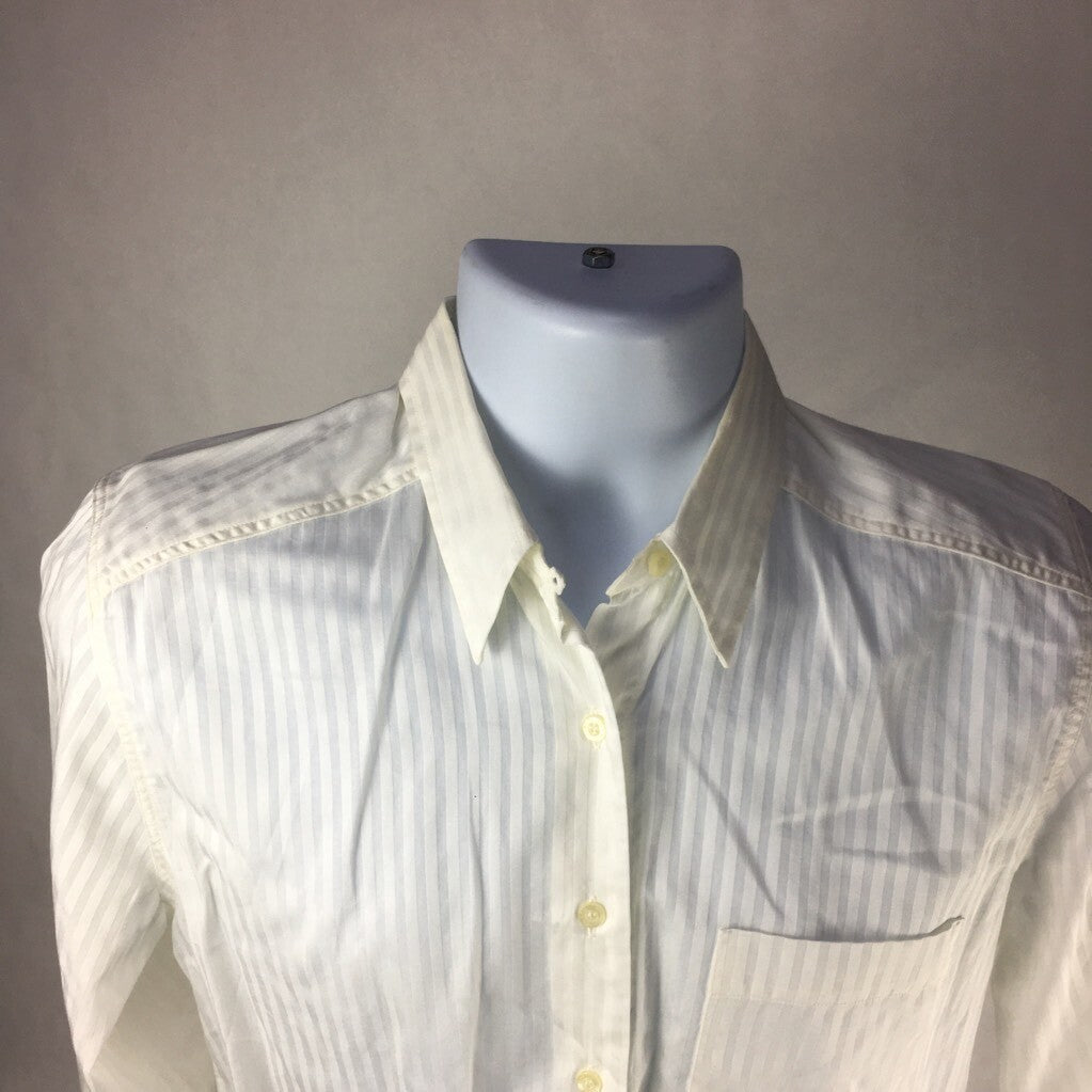 Fil A Fil Mens Button Front Shirt White Textured Long Sleeve Pocket Cotton 38