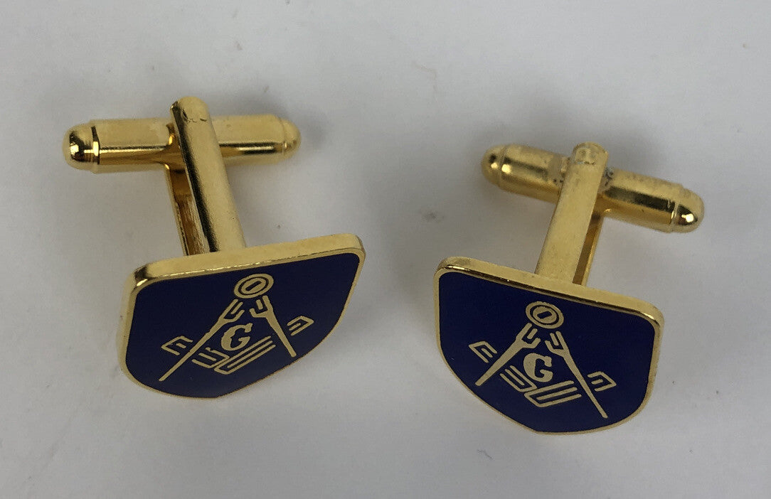 Free Masons Masonic Cuff Link Set in Blue & Gold Shield - LOOK