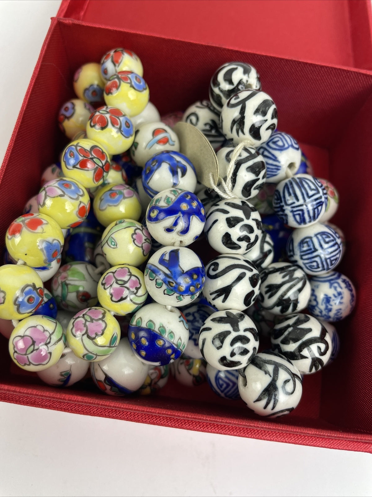 6 Vintage Porcelain Stretched Bracelets China East Asian Hand-Painted Beads