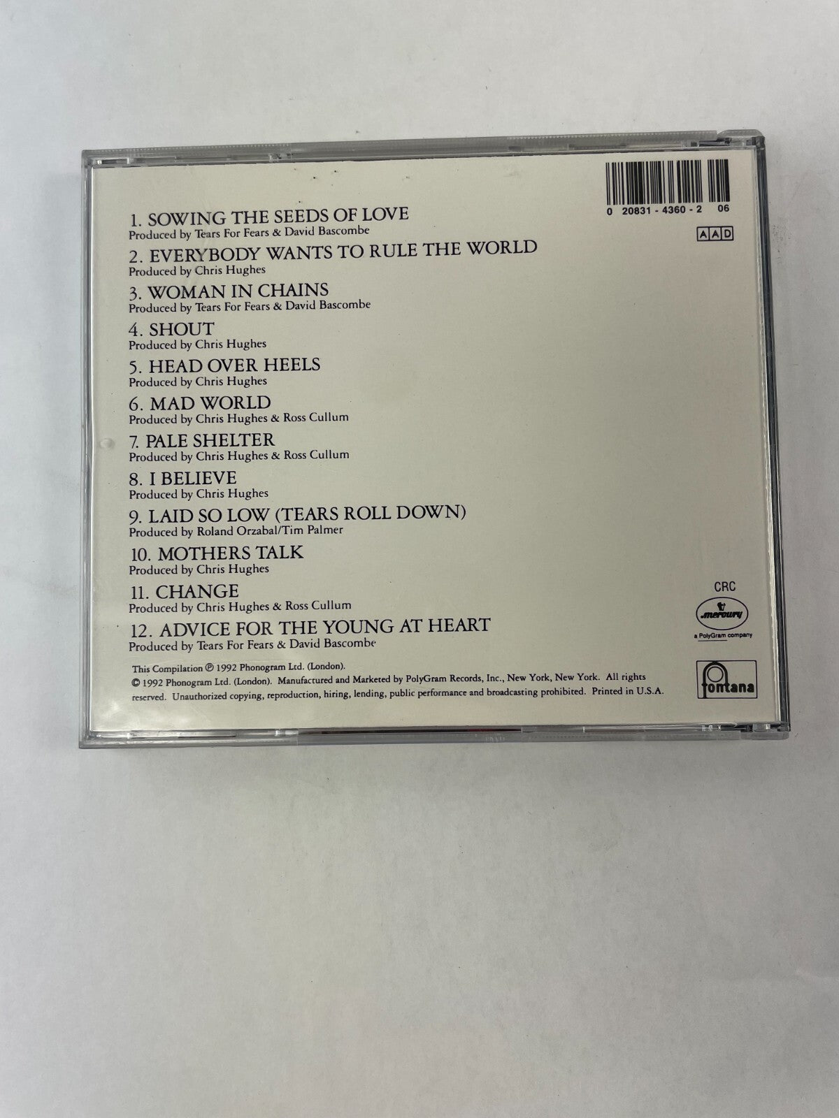 Tears For fears Tears Roll Down I Believe Laid So Low Mothers Talk Change CD#73