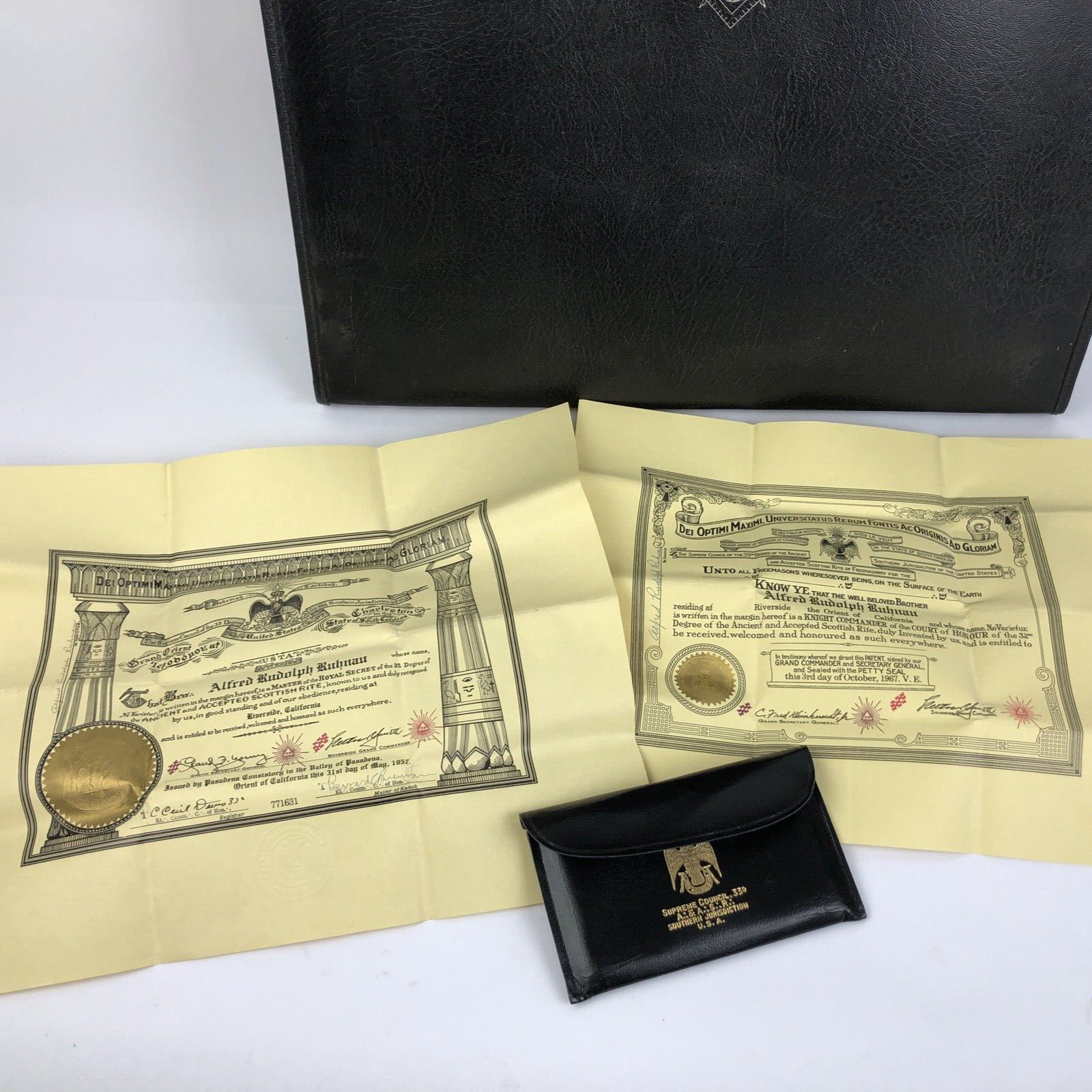 Vintage Free Mason Templar California Diploma Certificate License Award Huge LOT