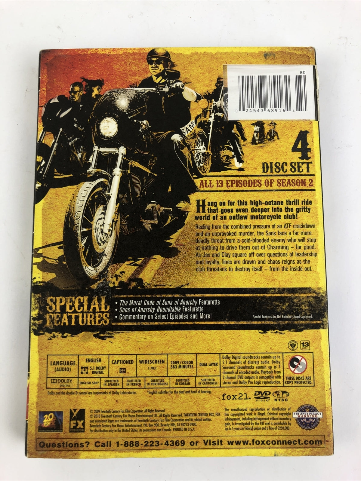 Sons of Anarchy: Season Two (DVD, 2010, 4-Disc Set) NEW W Slip Cover US SELLER