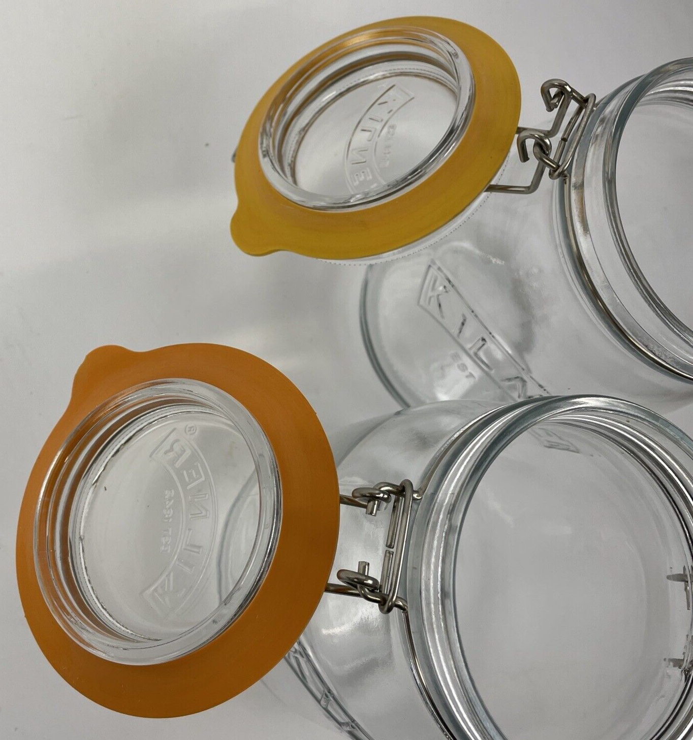 2 x Embossed Kilner Square Glass Hinged Canning Candy Jar Canister Mason Like