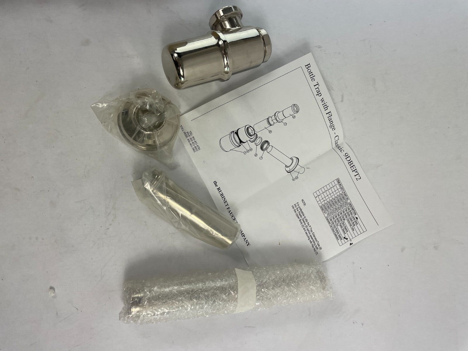 Rubinet Essentials 9DBEPT2PN polished nickel exposed bottle P-trap with flange