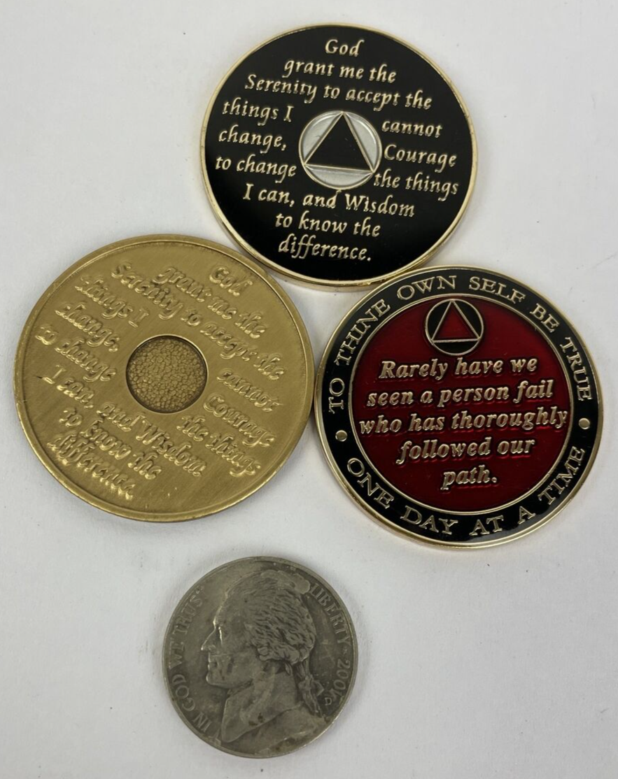 Alcoholics Anonymous 24 Hrs + 1 Year Bill W Dr Bob Recovery Coin Medallion AA