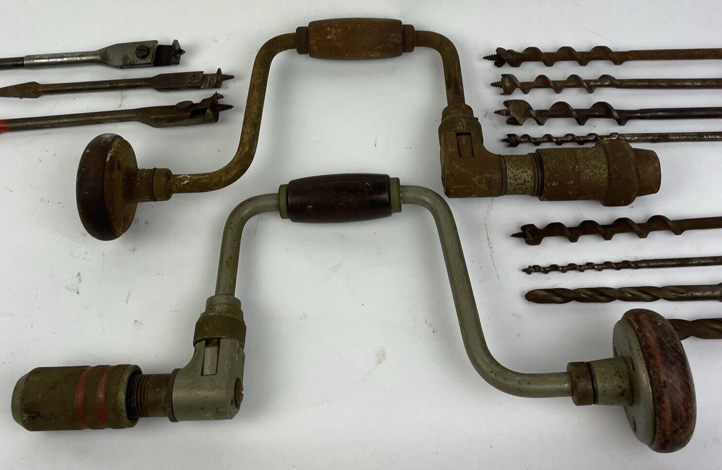 Vintage 2 x Sweep Ratcheting Hand Auger with 17 x Assorted Bits Brace LOT - LOOK