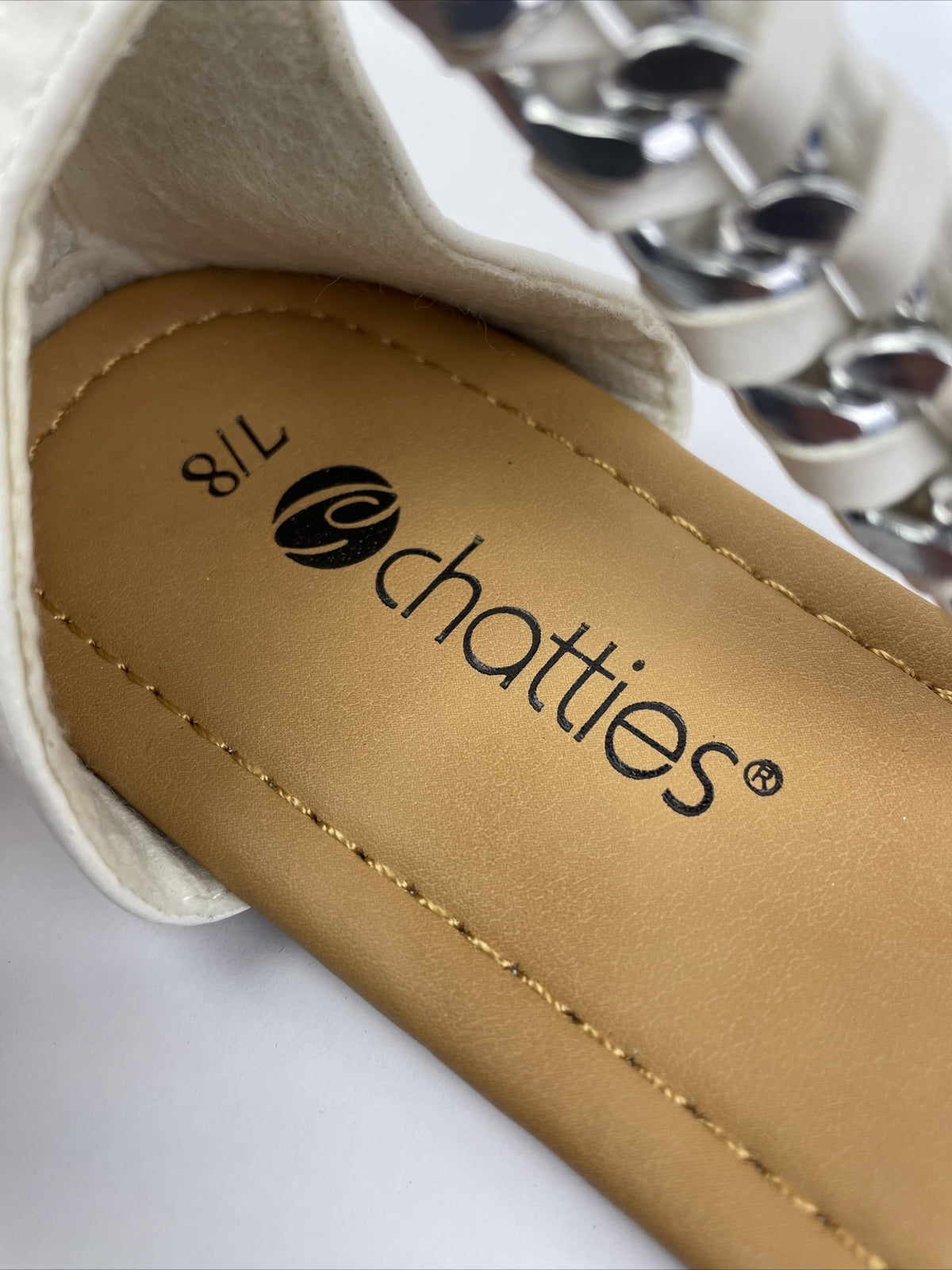 NWT Chatties Womens Sandals With White Silver Metal Straps Zipper Heel size 7/8
