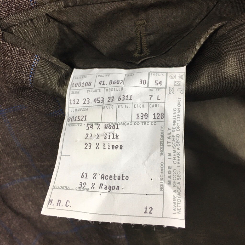 Faconnable Mens Blazer Brown Windowpane Long Sleeves Notch Lapel Lined 54L New