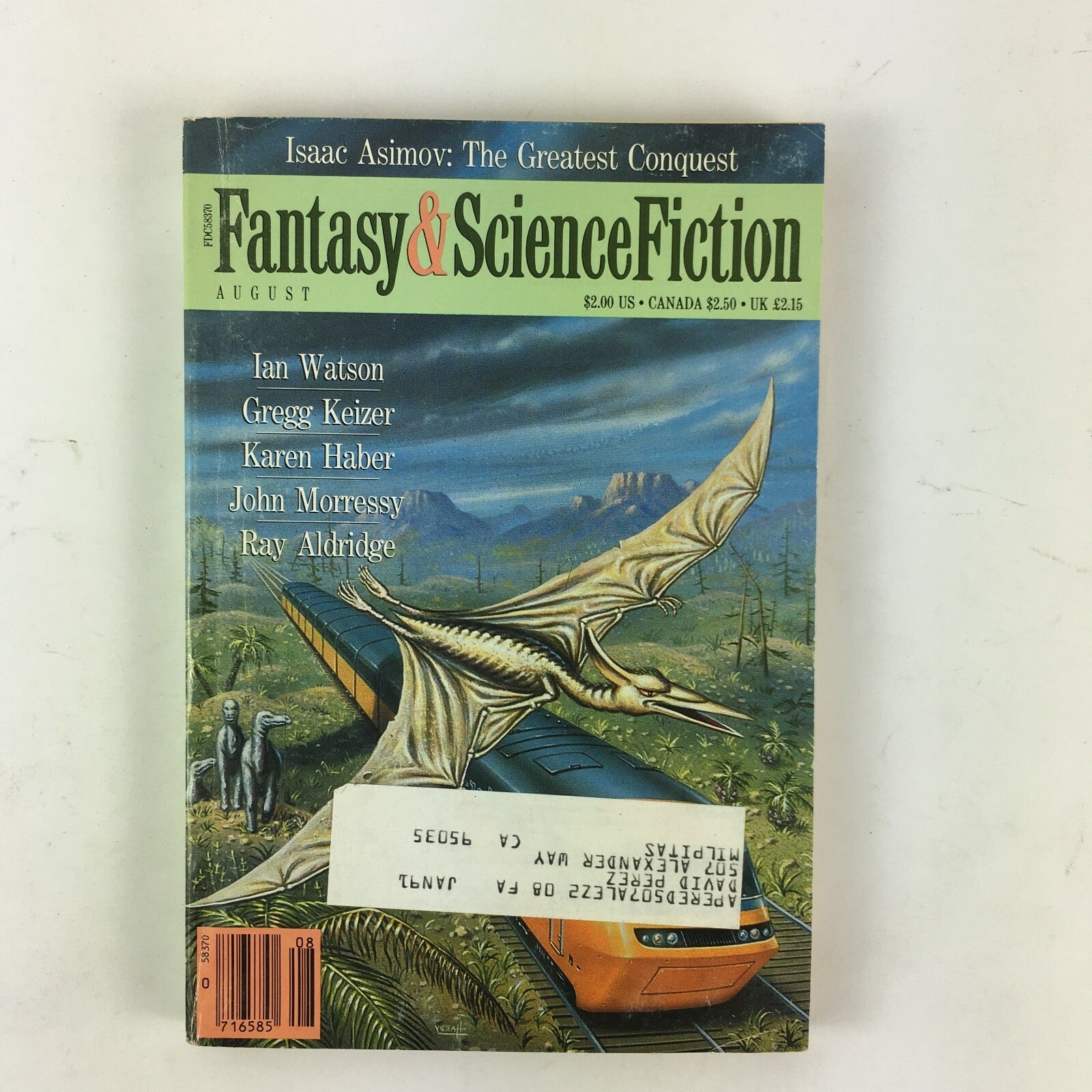 August Fantasy & Science Fiction Magazine Ian Watson Gregg Keizer Karen Haber