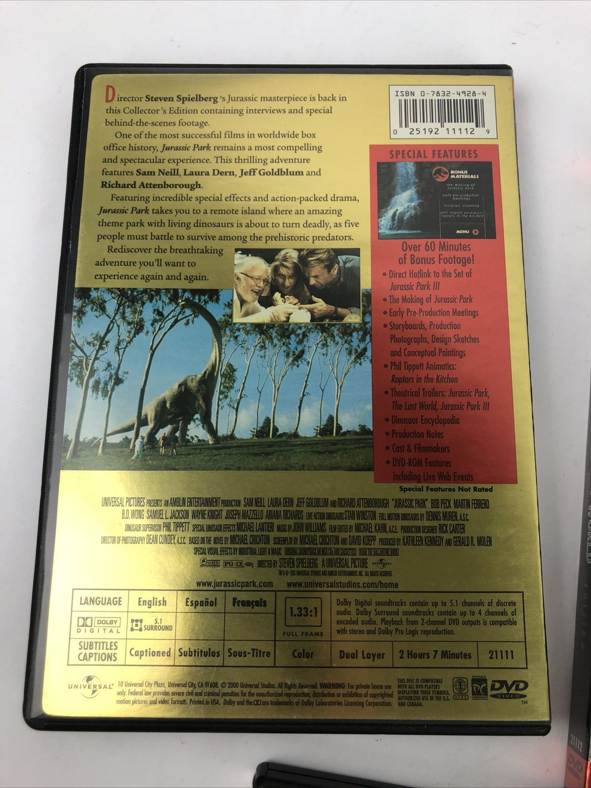 Jurassic Park Lot Of 3 DVDs (Jurassic Park, The Lost World, Jurassic Park 3)