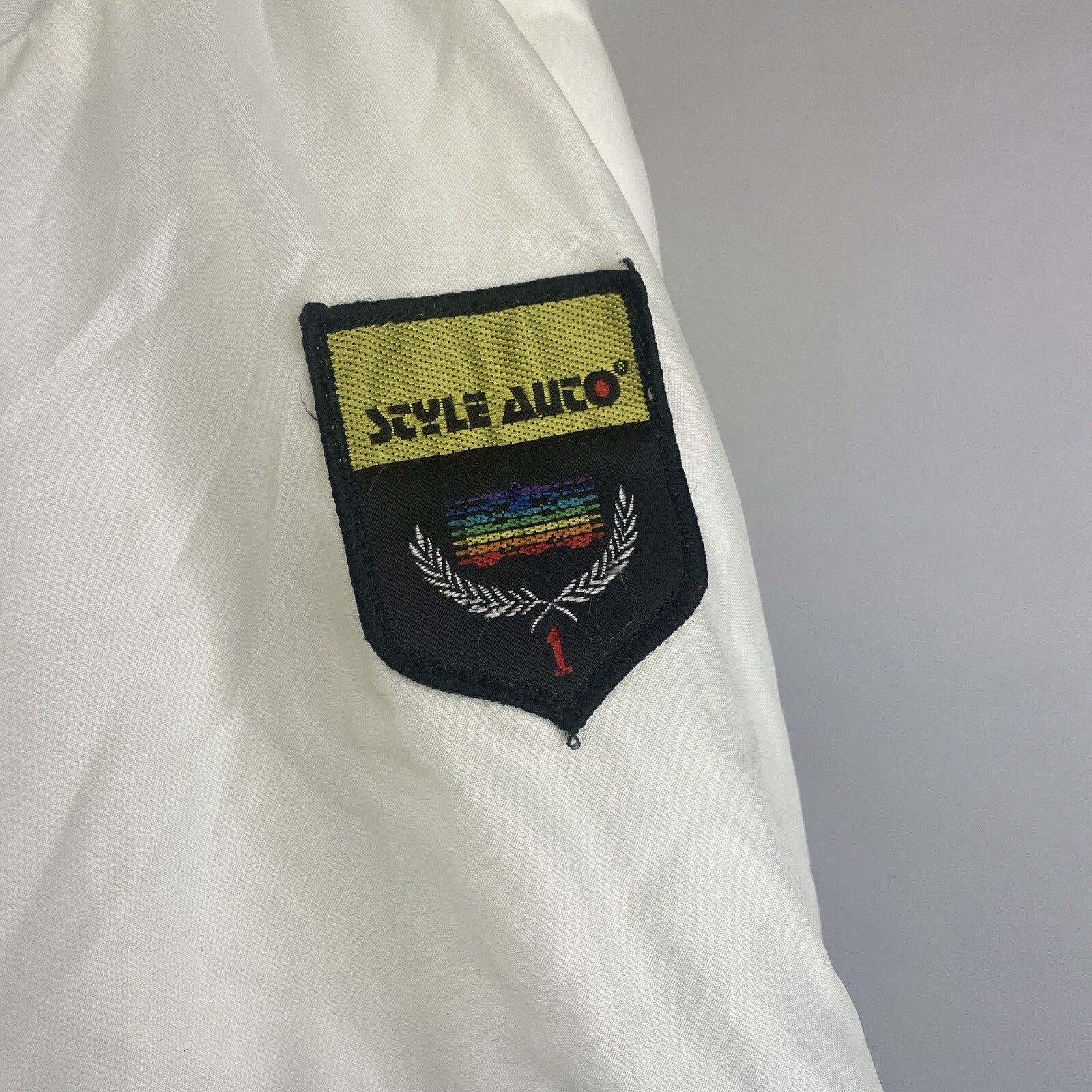 Vintage Style Auto Ferrari Racing Jacket Mens Medium Satin Baby Blue White VGC
