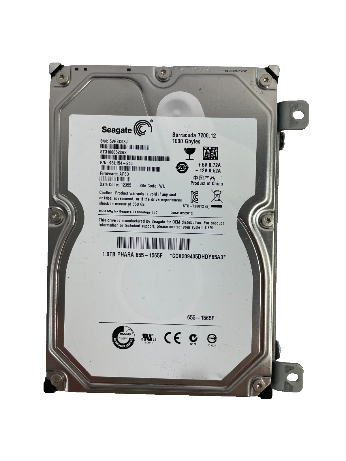 Seagate Barracuda 7200. 12 Model ST31000528AS ITB SATA Hard Drive Cache 32MB