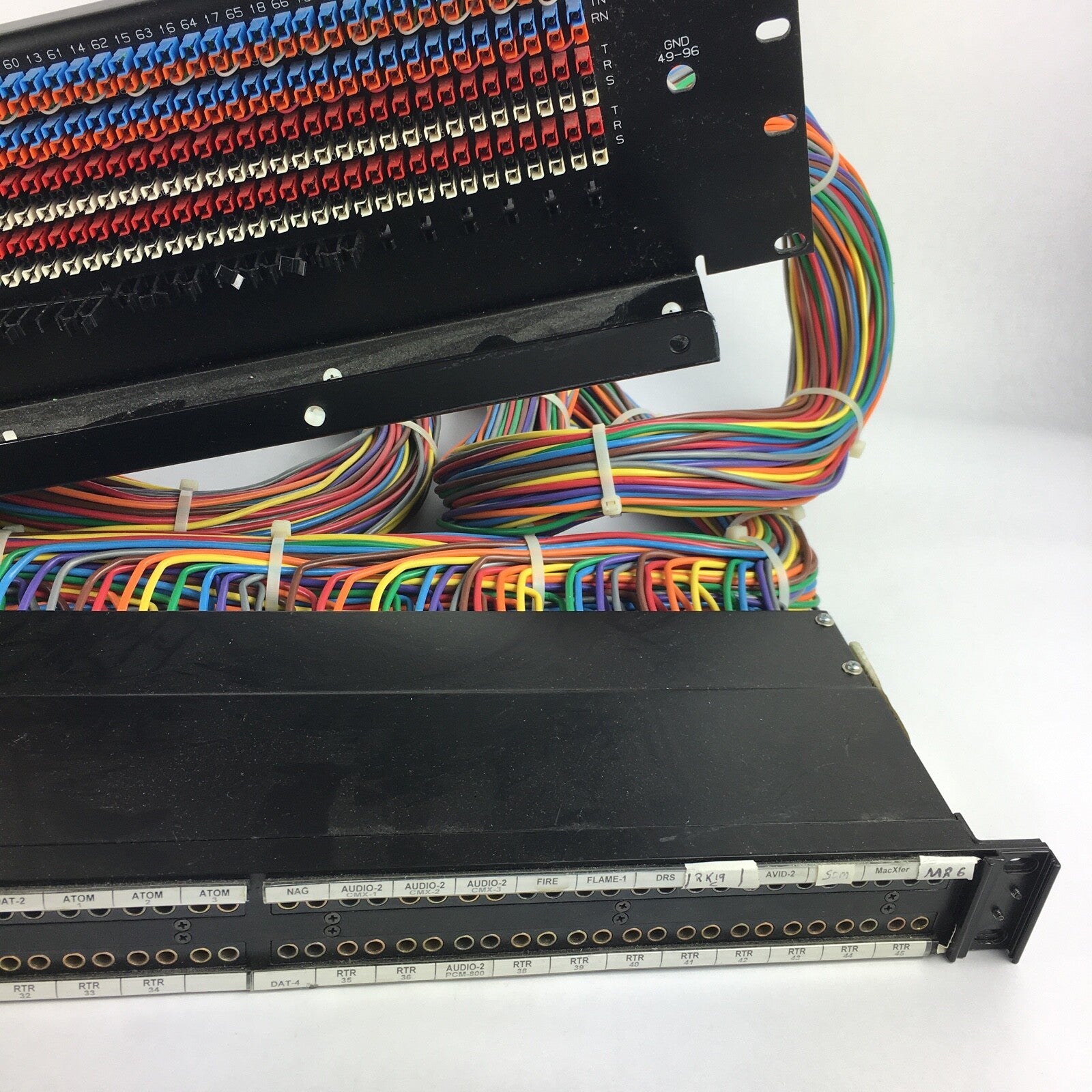 ADC 96 Bantam TT patchbay connected to ADC UP-96NMKII PPC RACKMOUNT PATCHBAY