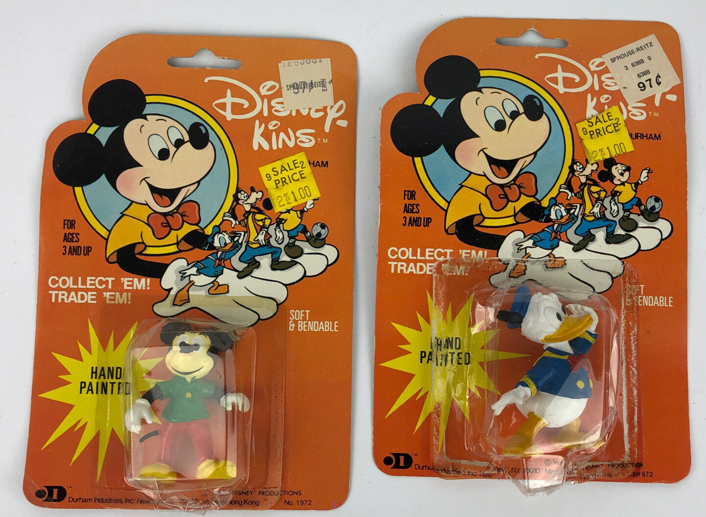 DISNEY-KINS HAND PAINTED MICKEY MOUSE Donald Duck 2" SOFT & BENDABLE BY DURHAM