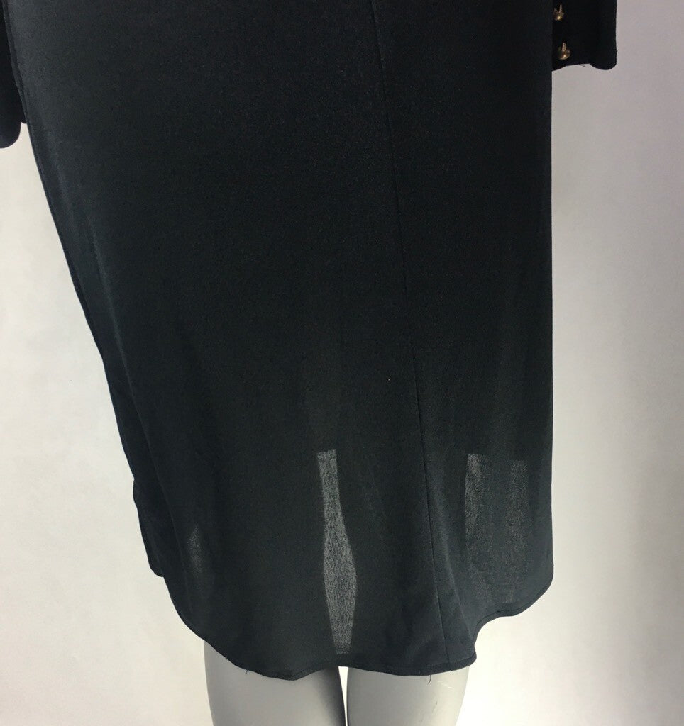 Visionz Womens Shift Dress Black Gold Stripe Midi Long Sleeve Vintage 1980's 5/6