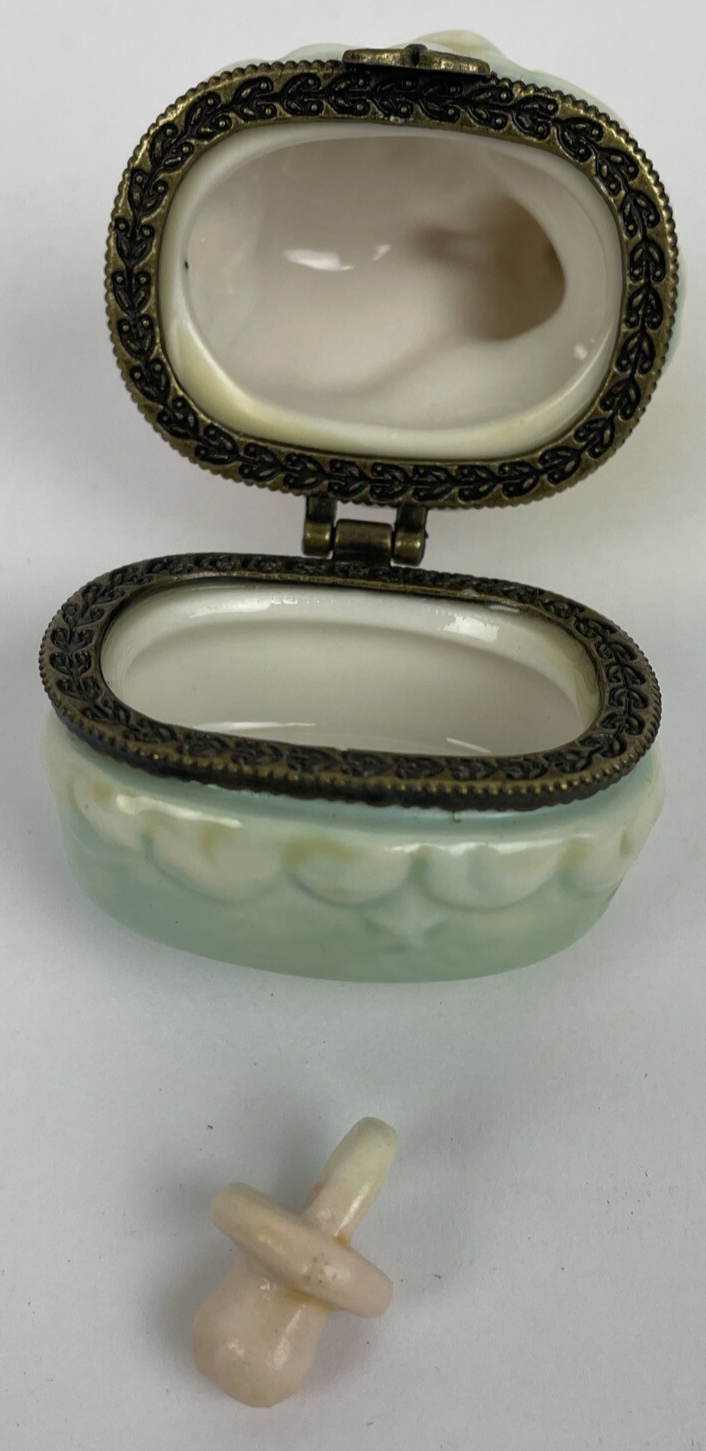 Vintage Nationalfun Moon & Baby Hinged Ring Trinket Jewelry Box w Pacifier