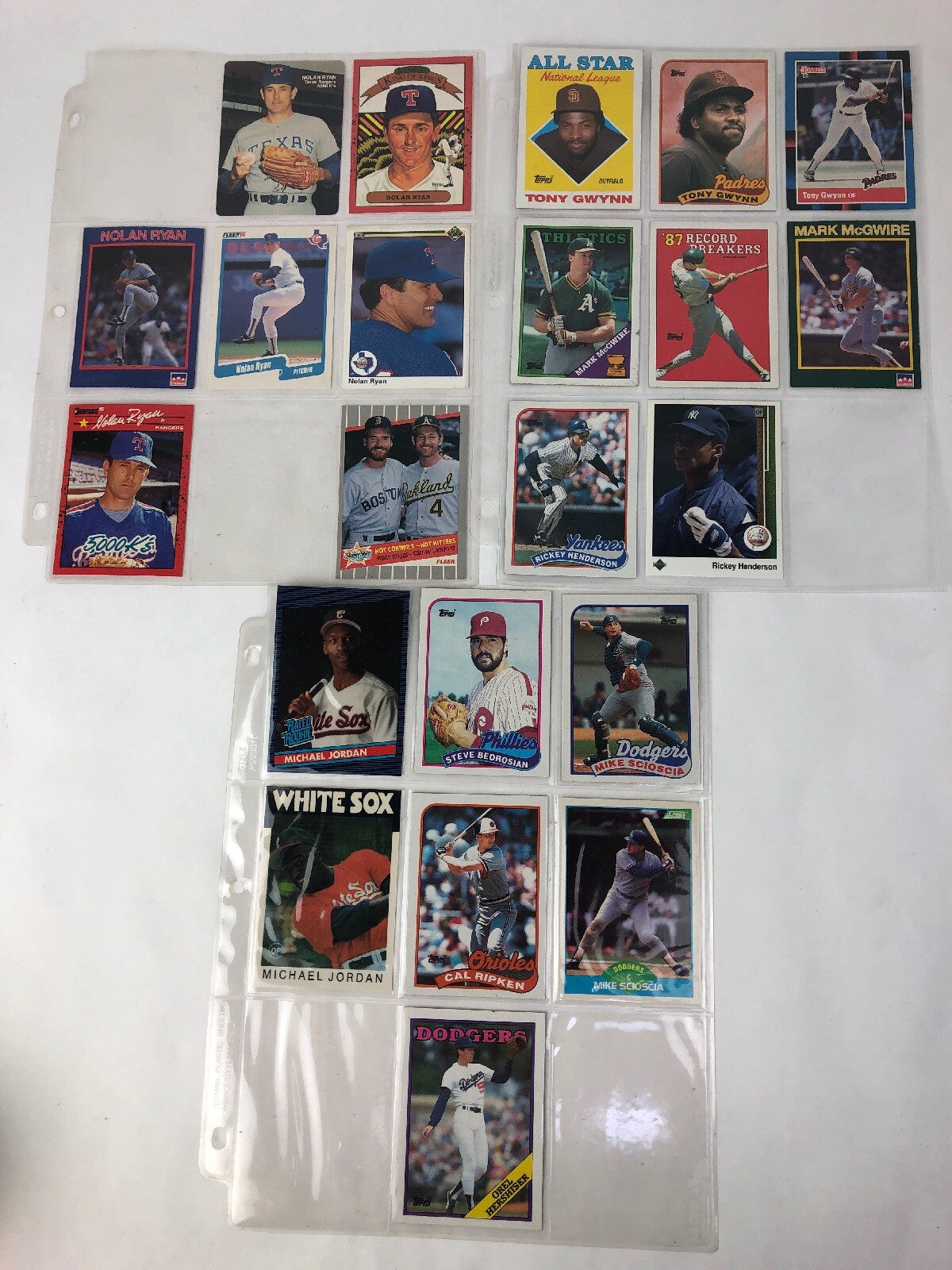 22 CARD LOT VINTAGE BASEBALL STARS GWYNN JORDAN RIPKEN RYAN BOGGS McGUIRE FS