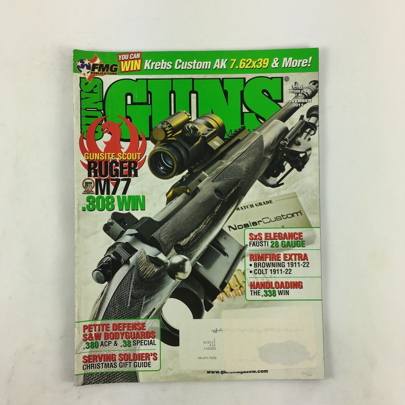 November 2011 Guns Magazine Ruger M77 .308 WIN .380 ACP .38 Special AK 7.62x39