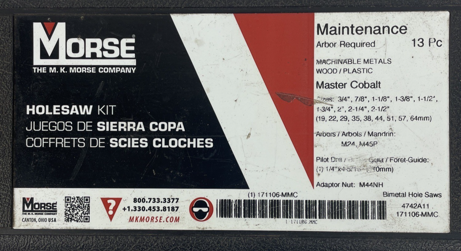 MORSE MAINTENANCE MASTER COBALT BI-METAL HOLE SAW KIT AV100 USA 12 Pc
