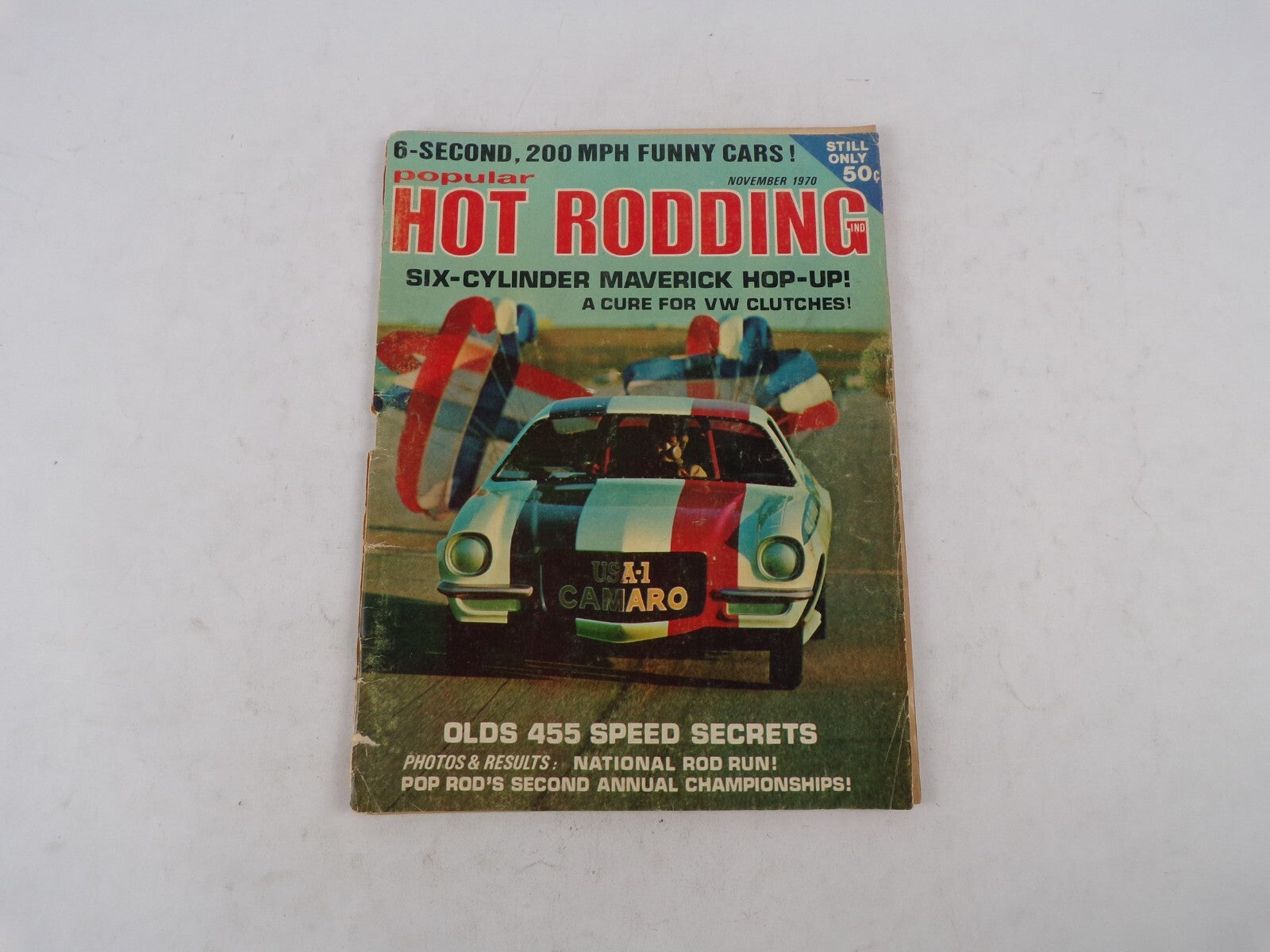 November 1970 Hot Rod Magazine 6-Second,200MPH Funny Cars! Six-Cylinder Maveric