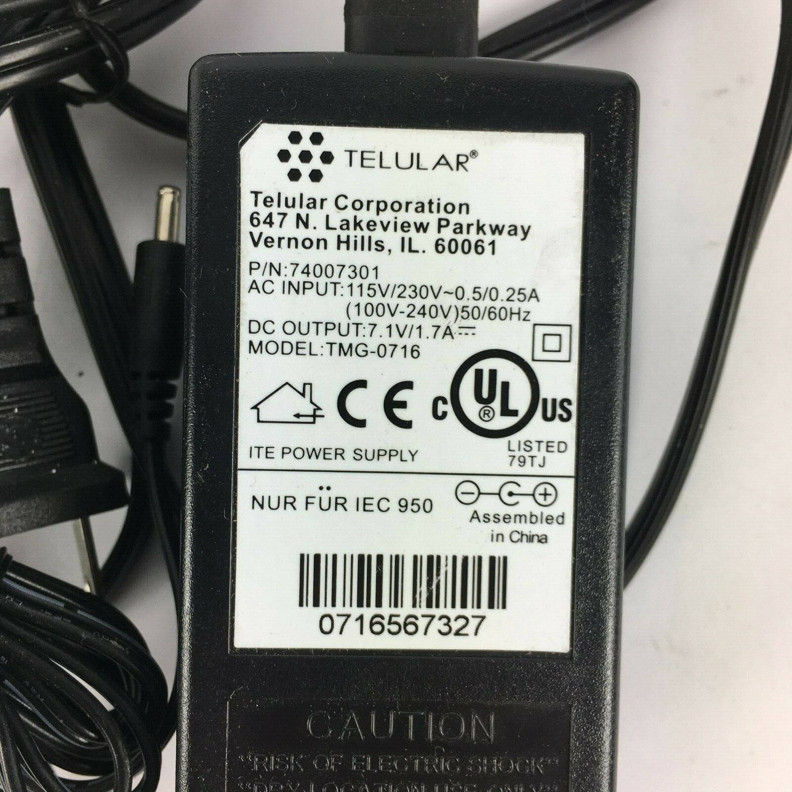 Genuine Telular TMG-0716 Output 7.1V 1.7A Power Supply Adapter A24