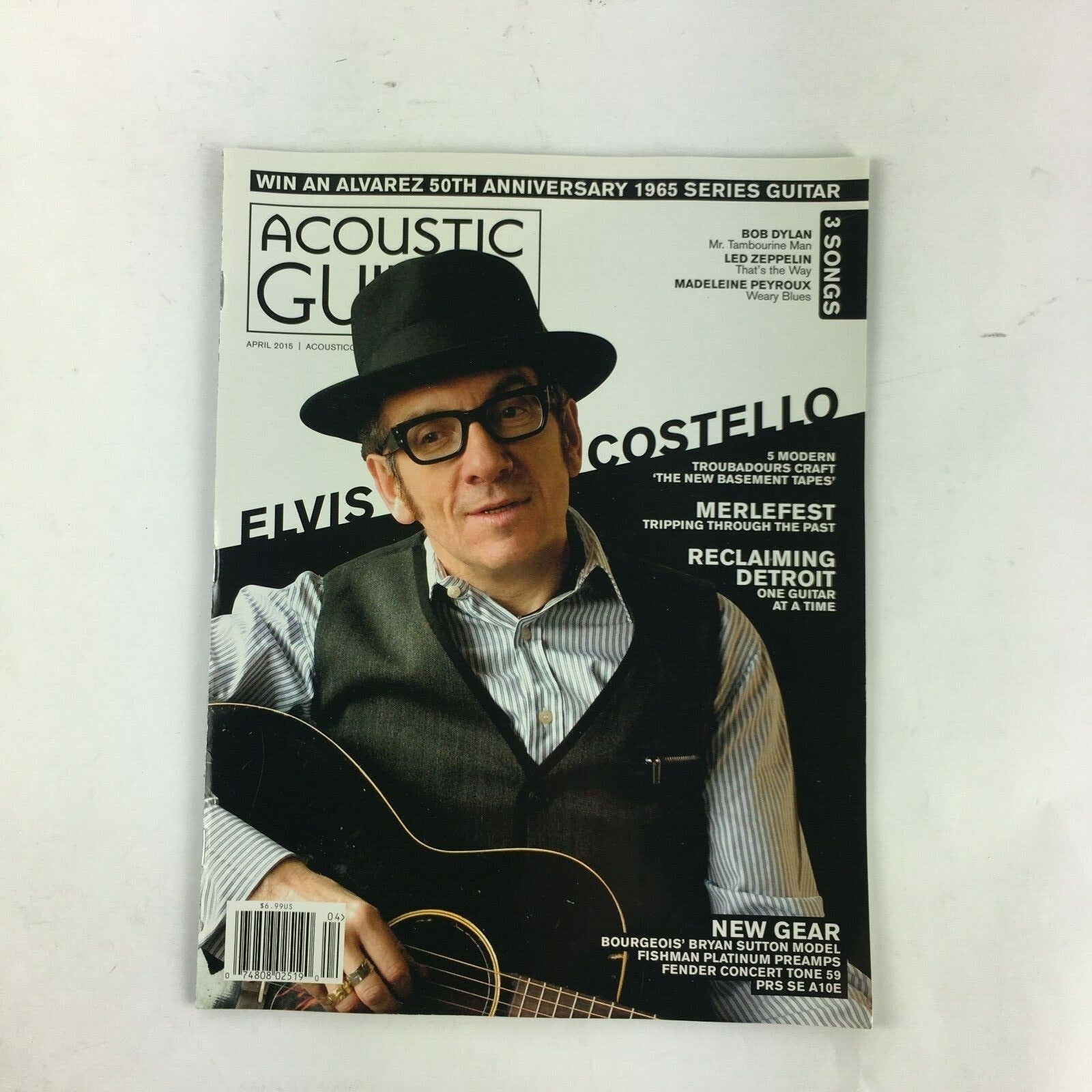 April 2015 Acoustic Guitar World Magazine Elvis Costello Merlefest Bob Dylan