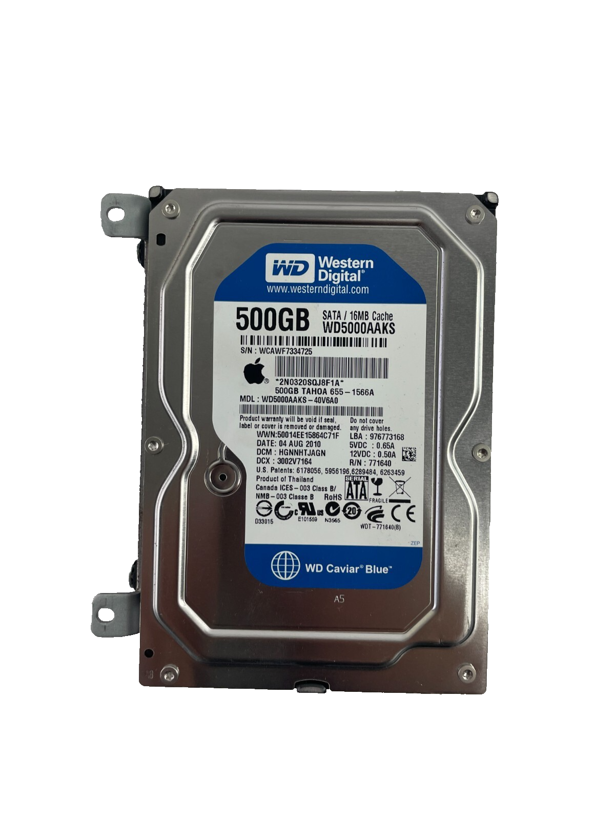 Western Digital Caviar Blue 500GB Model WD5000AAKS - 40V6A0 SATA Cache 16 MB