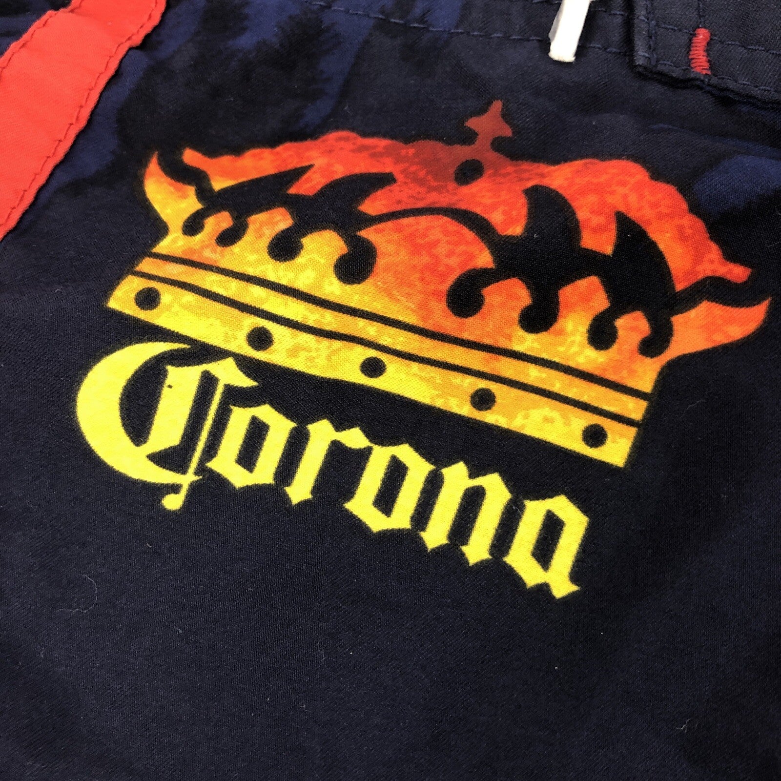 Corona Summer surf Swim Trunks ShortsBlue Palm Tree Graphic Beer Surf -Very Rare