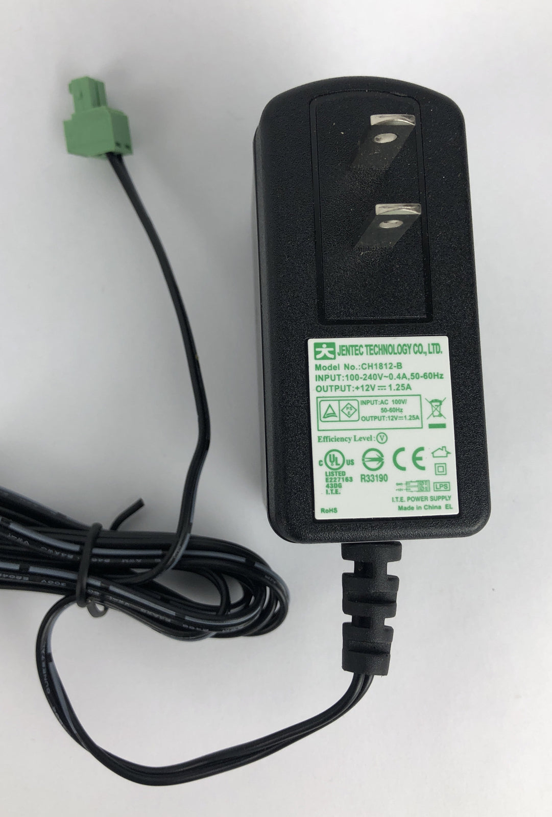 JENTEC TECHNOLOGY AC Adaptor Power Supply CH1812-B 12VDC 1.25A A27